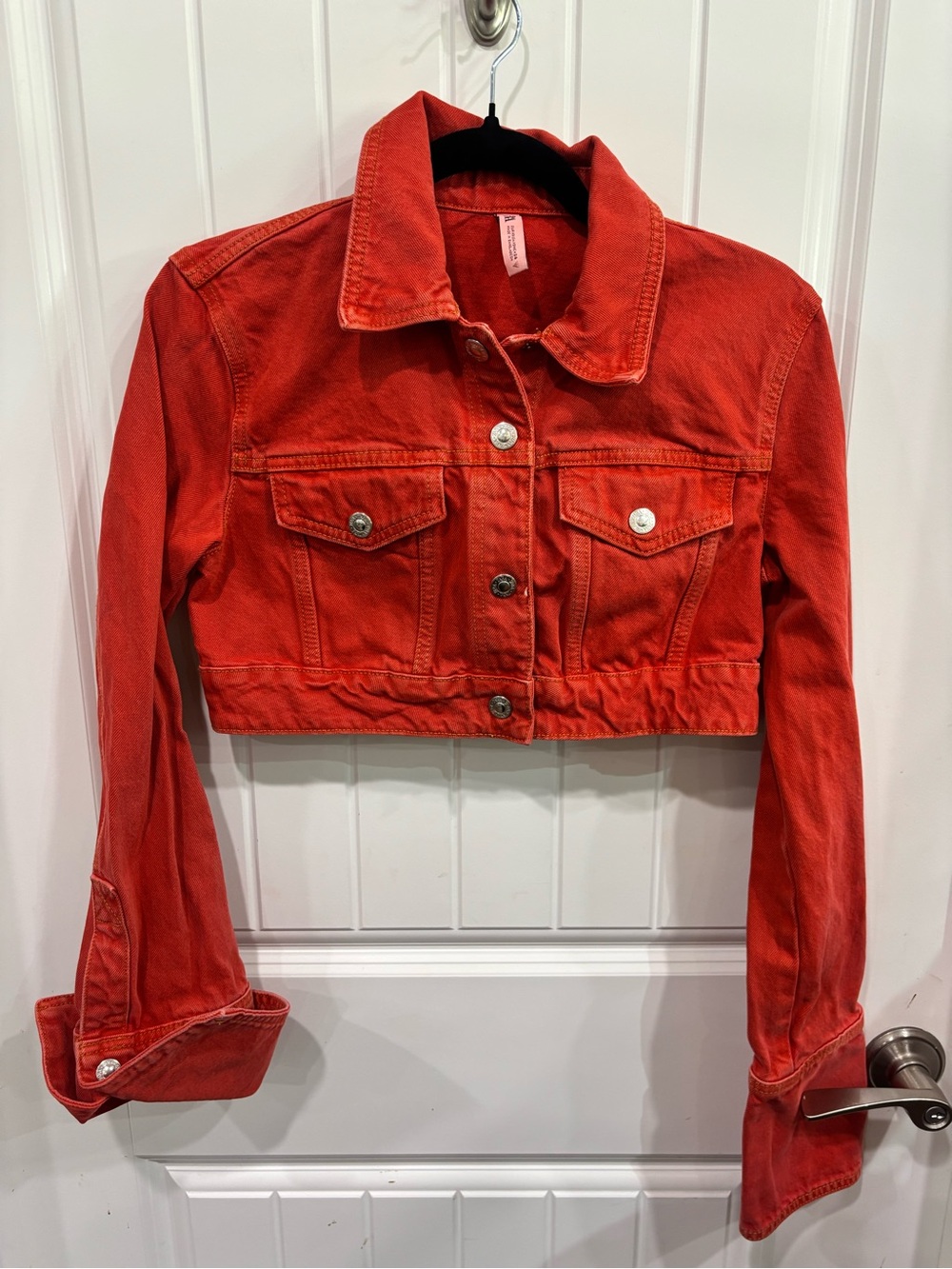 Zara Cropped Red Denim Jacket